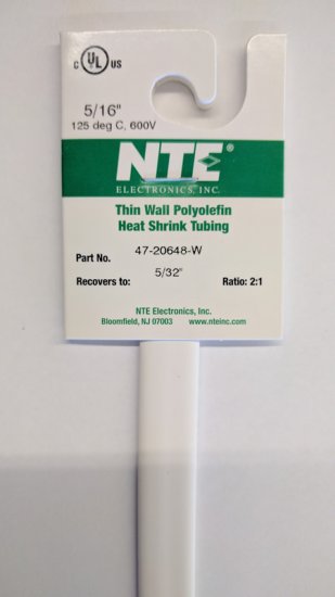 5/16" White 48" Thin Wall 2:1 Polyolefin Heat Shrink Tubing