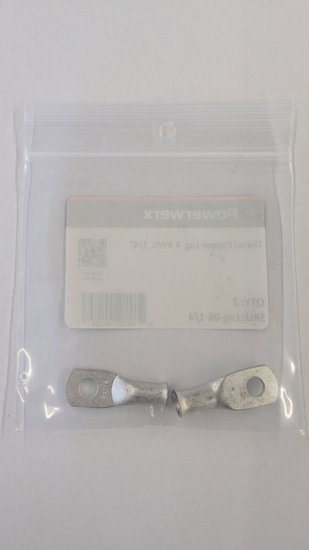 Tinned Copper Lug, 6 Awg, 1/4", 2Pk