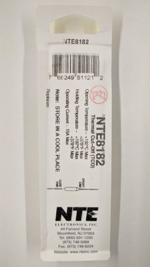 NTE8182 Thermal Fuse 192°C/378°F 15A Axial