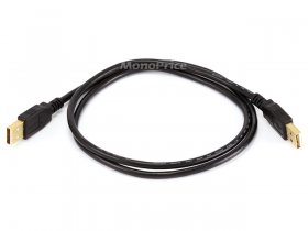 3Ft Black USB 2.0 A Male to A Male 28/24AWG Cable (Gold)
