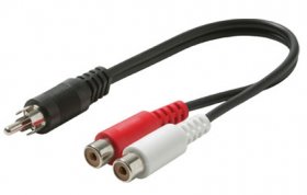 6" RCA Plug to 2-RCA Jacks Splitter (Red+White)