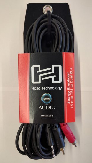 25Ft Stereo Breakout Cable 3.5mm TRS to Dual RCA