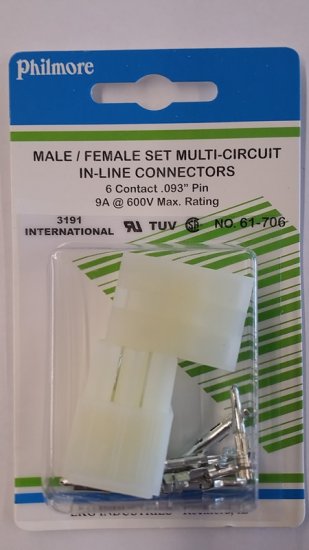 6 Pin 3191 International Mated Pair 0.093" Pins 12A Locking
