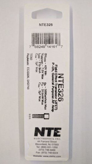 NTE326 JFET P-Ch, General purpose AF Amp