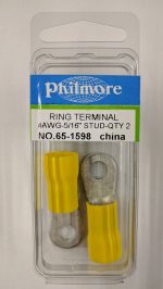 Ring Terminal Insulated 4Awg 5/16" Stud (2Pk) Yellow Vinyl