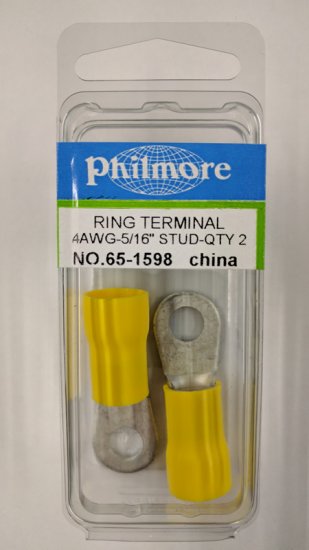 Ring Terminal Insulated 4Awg 5/16" Stud (2Pk) Yellow Vinyl
