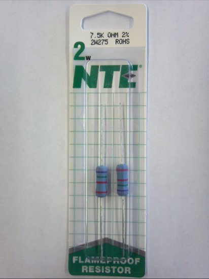 7.5K Ohm 2 Watt Metal Oxide Film Resistor (2Pk) 2% Tolerance