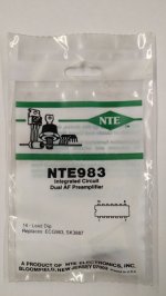 NTE983 IC, Low Noise Dual Preamp, 14-Lead DIP