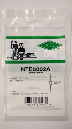 NTE5002A Zener Diode 2.7V 1/2W, DO35