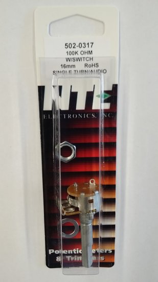 100K Audio Taper Pot w/Switch 0.1W (16mm) Solder Lug 30mm Shaft