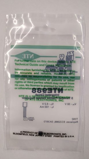 NTE988 IC, Positive 3 Terminal Voltage Regulator 6.2V 100mA TO92
