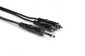 6.6Ft (2m) Y Cable, 1/4in TS Male to Dual RCA Male