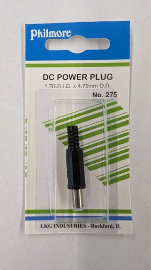 Size C 4.75/1.7mm Coaxial DC Power Plug Inline w/Strain Relief