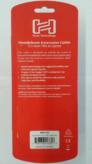 25Ft Headphone Extension Cable 3.5mm TRS to 3.5mm TRS