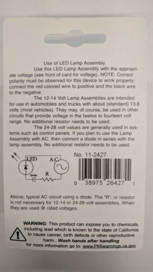 Green 12-14V AC/DC Snap In 5mm LED 20ma 6" Leads