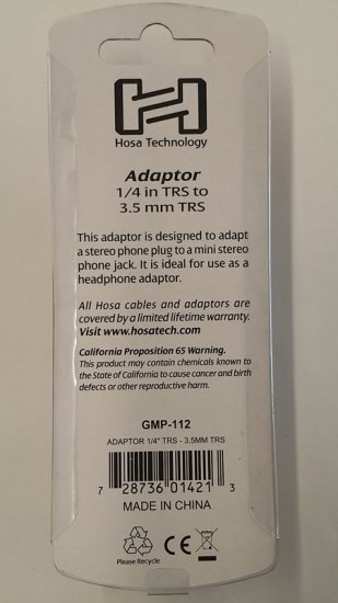 Adaptor 1/4 in TRS to 3.5 mm TRS