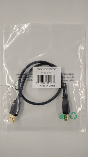 1.5Ft Black USB 2.0 A Male to B Male 28/24AWG Cable - (Gold)