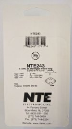 NTE243 T-NPN, Si, Darlington Power amp (Compl to NTE244)