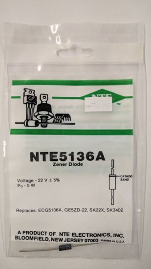NTE5136A Zener Diode 22.0V 5W Axial Leaded