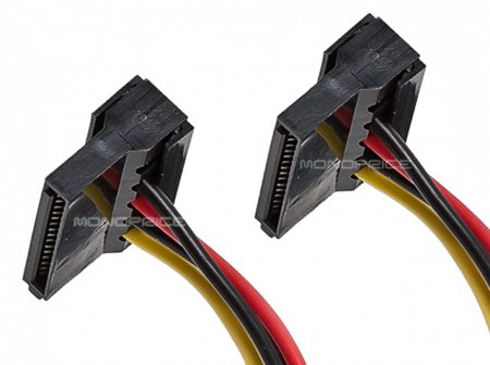 8" 4pin MOLEX Male to (2)15pin SATA Female w/ 90°