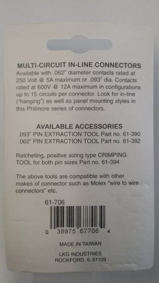 6 Pin 3191 International Mated Pair 0.093" Pins 12A Locking