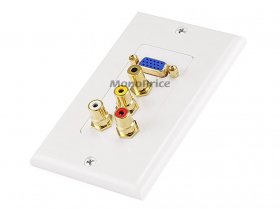 VGA, (3.5mm)1/8"Stereo, R+W RCA Decora Wall Plate (Gold Plated)