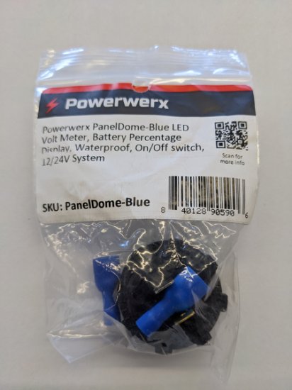 Powerwerx Panel mount Digital Blue Volt Meter, Batt %, On/Off