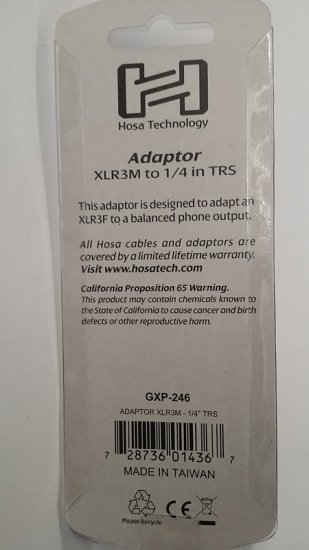 Adaptor XLR3M to 1/4in TRS