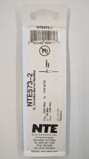 NTE573-2 Schottky Barrier Diode, 200V, 5A