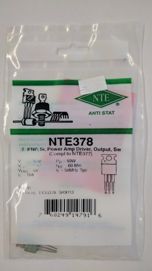 NTE378 T-PNP, Si, Power Amp Driver, Output, Sw (Compl to NTE377)