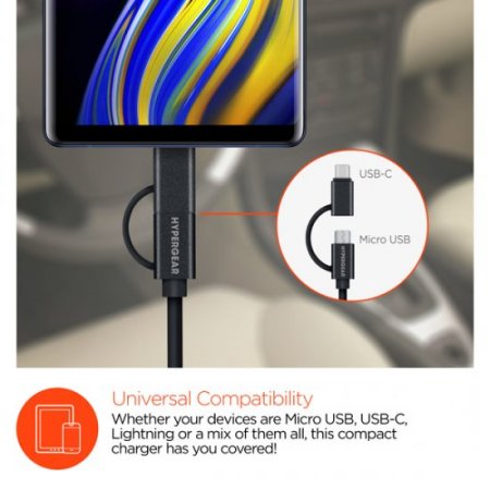 HyperGear Rapid Vehicle Charger w/Hybrid Micro-USB/USB-C
