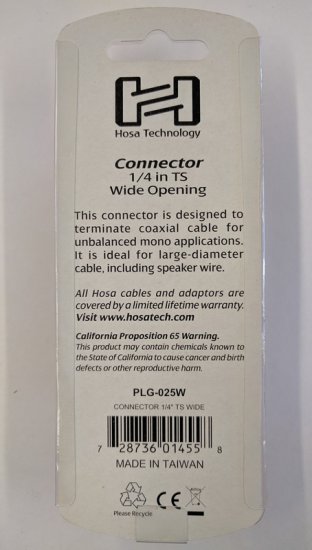 Connector, 1/4in TS, Wide Opening