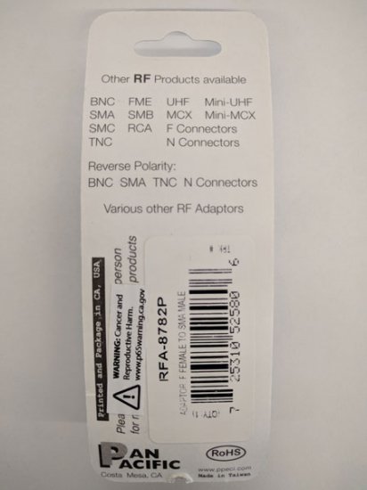 RF Adapter F Jack to SMA Plug