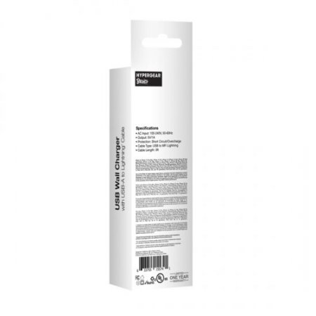 USB Wall Charger 5V 1A with 3Ft USB-A to Lightning Cable - White