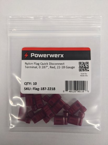 Nylon Flag Quick Disconnect, 0.187", Red, 22-18 Gauge 10Pk