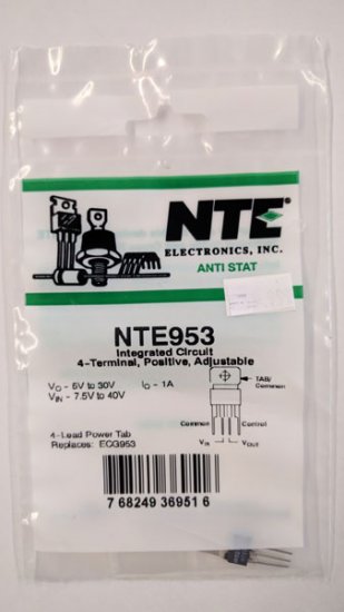 NTE953 IC, 4-Term Pos Adj Voltage Regulator, 5-30V 1A, 4-Pin SIP