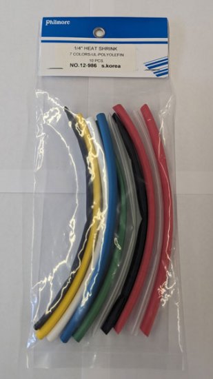 1/4" Heatshrink Assorted 7 Colors, 6", 10 Pieces, 2:1 Ratio