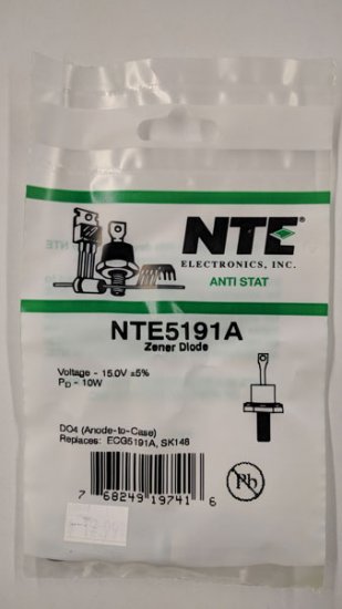 NTE5191A Zener Diode 15.0V 10W, DO-4 Anode Case