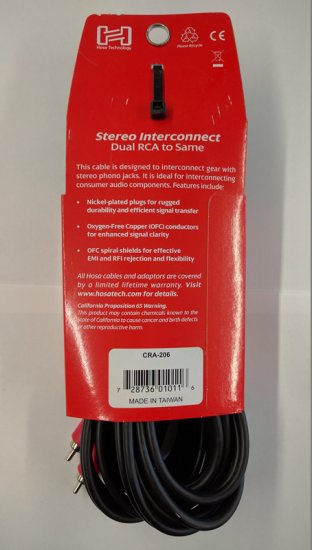19.8Ft (6M) Stereo Interconnect Cable Dual RCA to Same