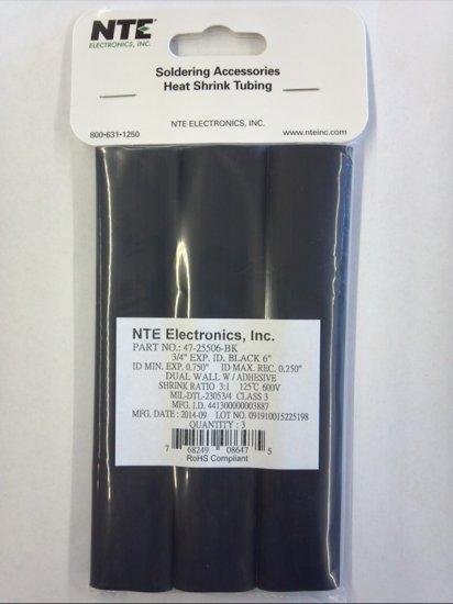 3/4" Black Heat Shrink Tubing 3:1 Ratio
