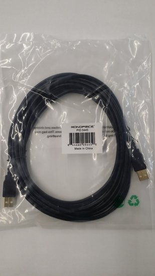 15Ft Black USB 2.0 A Male to A Male 28/24AWG Cable (Gold)