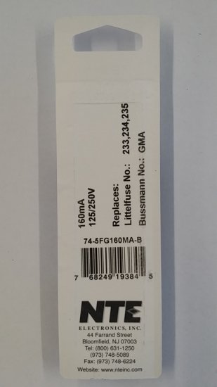 0.16 Amp (160mA) GMA Glass Fuse (5Pk) Fast Acting 5x20mm NTE