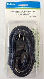 6Ft Black AC Cord, NEMA 5-15P to IEC 60320 C5 "Mouse Ears"