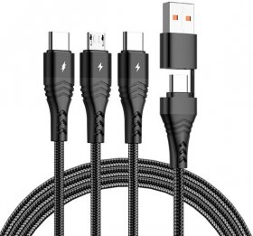 4Ft USB6in1 Cable, USB to Apple Lightning, USB-C, USB Micro