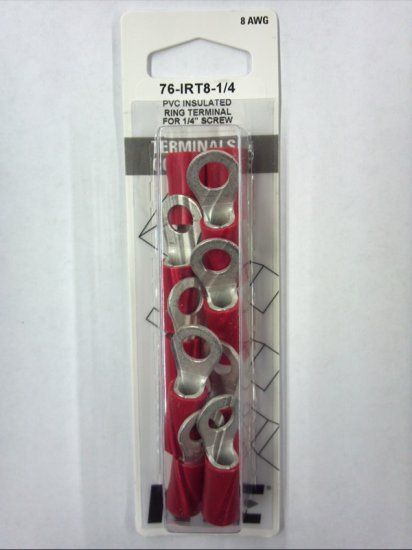 Ring Terminal Insulated Vinyl (PVC) 8Awg 1/4" Stud (10Pk)