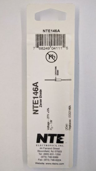 NTE146A Zener Diode (2Pk) 27V 1Watt