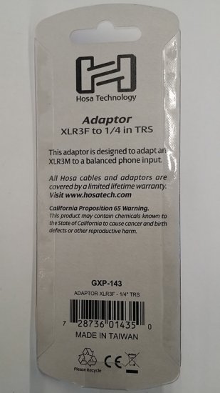 Adaptor XLR3F to 1/4in TRS