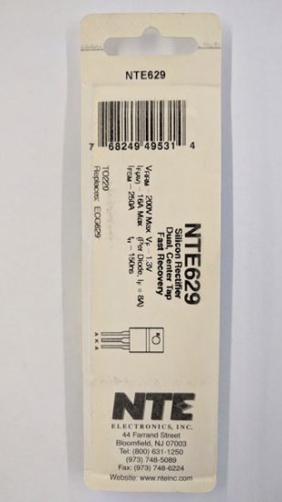 NTE629 Si Rectifier, Dual, Fast Recovery, 200V 16A, 150NS TO-220