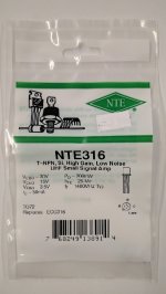 NTE316 T-NPN, Si, High Gain, Low Noise, UHF Small Signal Amp