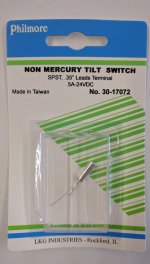 Non-Mercury Tilt Switch 0.5A@24VAC 15* N.O./N.C.